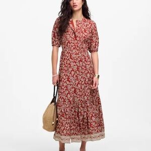 Madewell Red and Cream Floral Maxi Dress